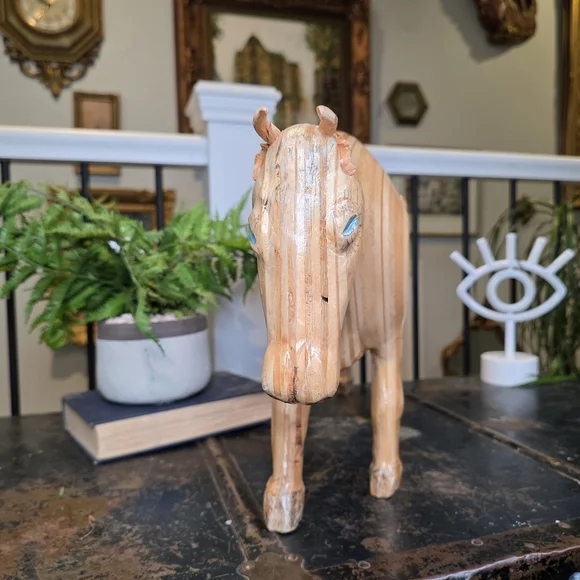 Large Vtg Carved Wooden Bull Figurine | Mid-Century Modern Wood Cow Statue - Picture 9 of 12